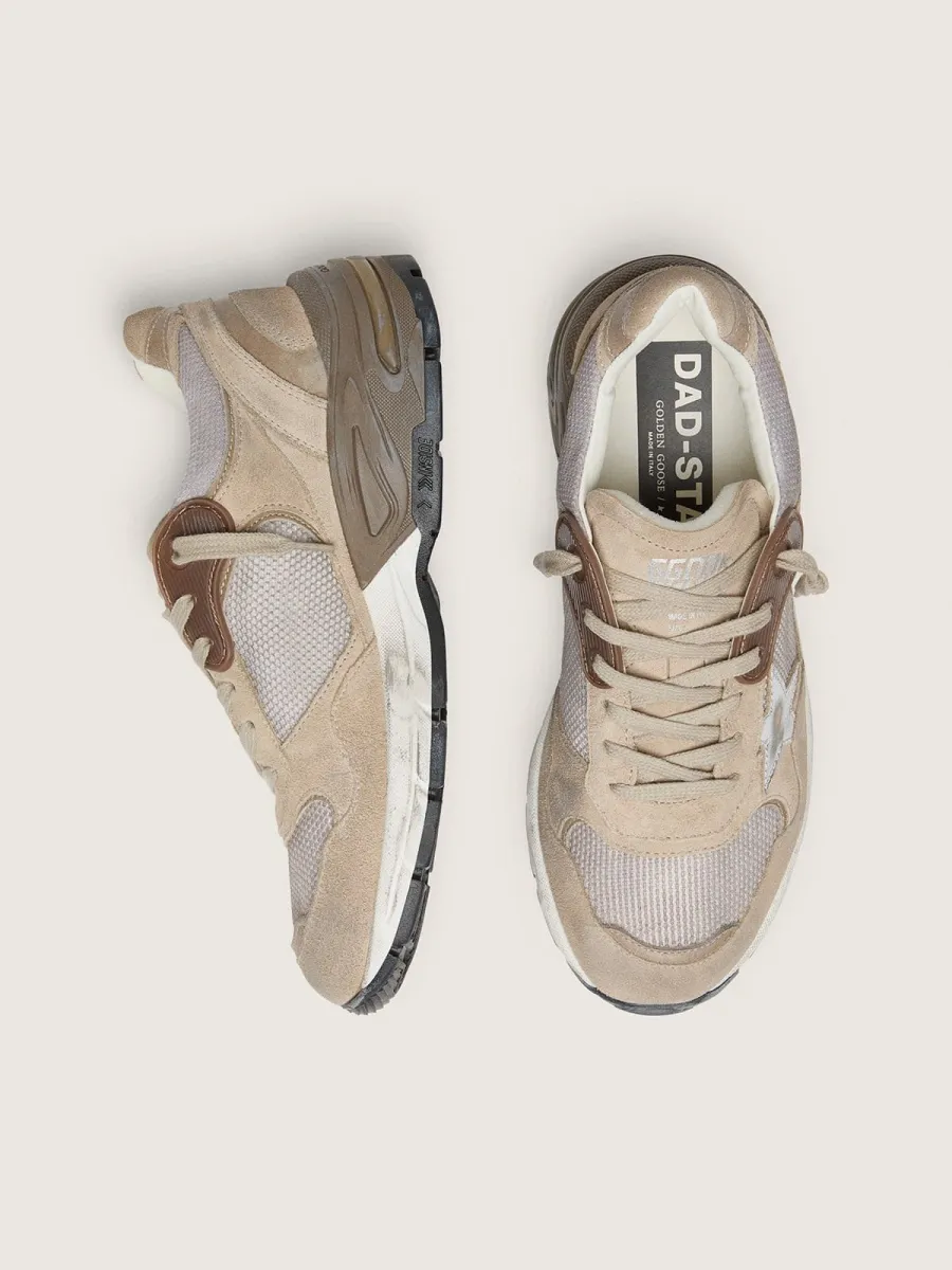 Dad-Star Uomo in rete e suede beige con stella in pelle argento
