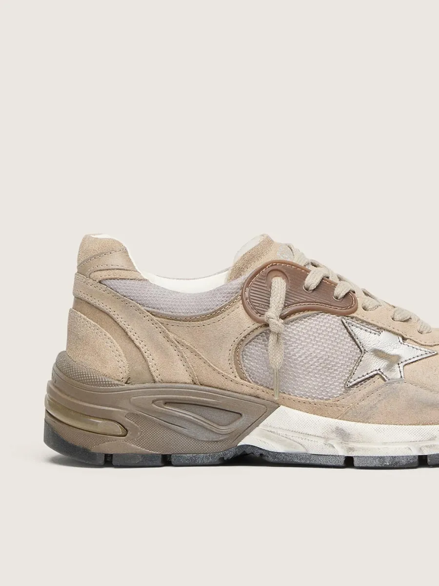 Dad-Star Uomo in rete e suede beige con stella in pelle argento