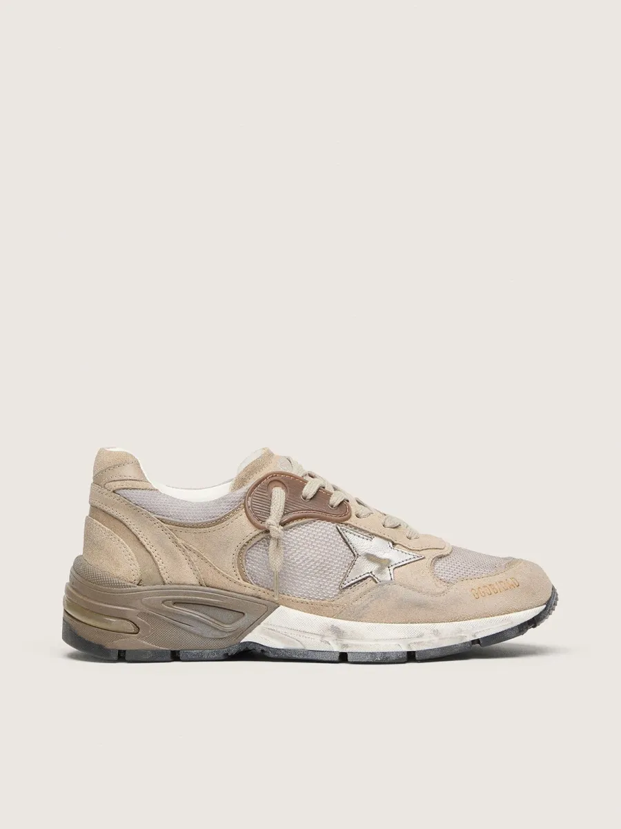 Dad-Star Uomo in rete e suede beige con stella in pelle argento