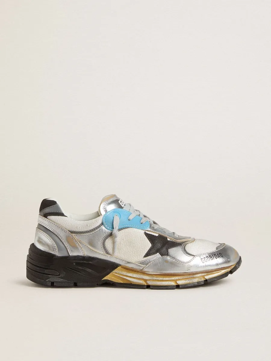 Dad-Star Uomo in rete e pelle laminata argento con stella in pelle nera