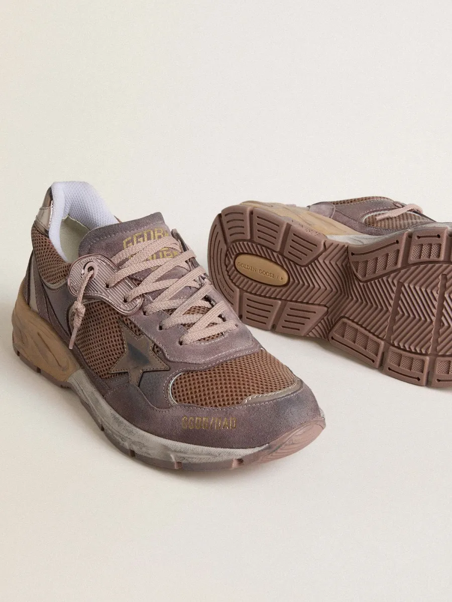 Dad-Star Uomo in suede e rete lilla con stella e talloncino in pelle laminata