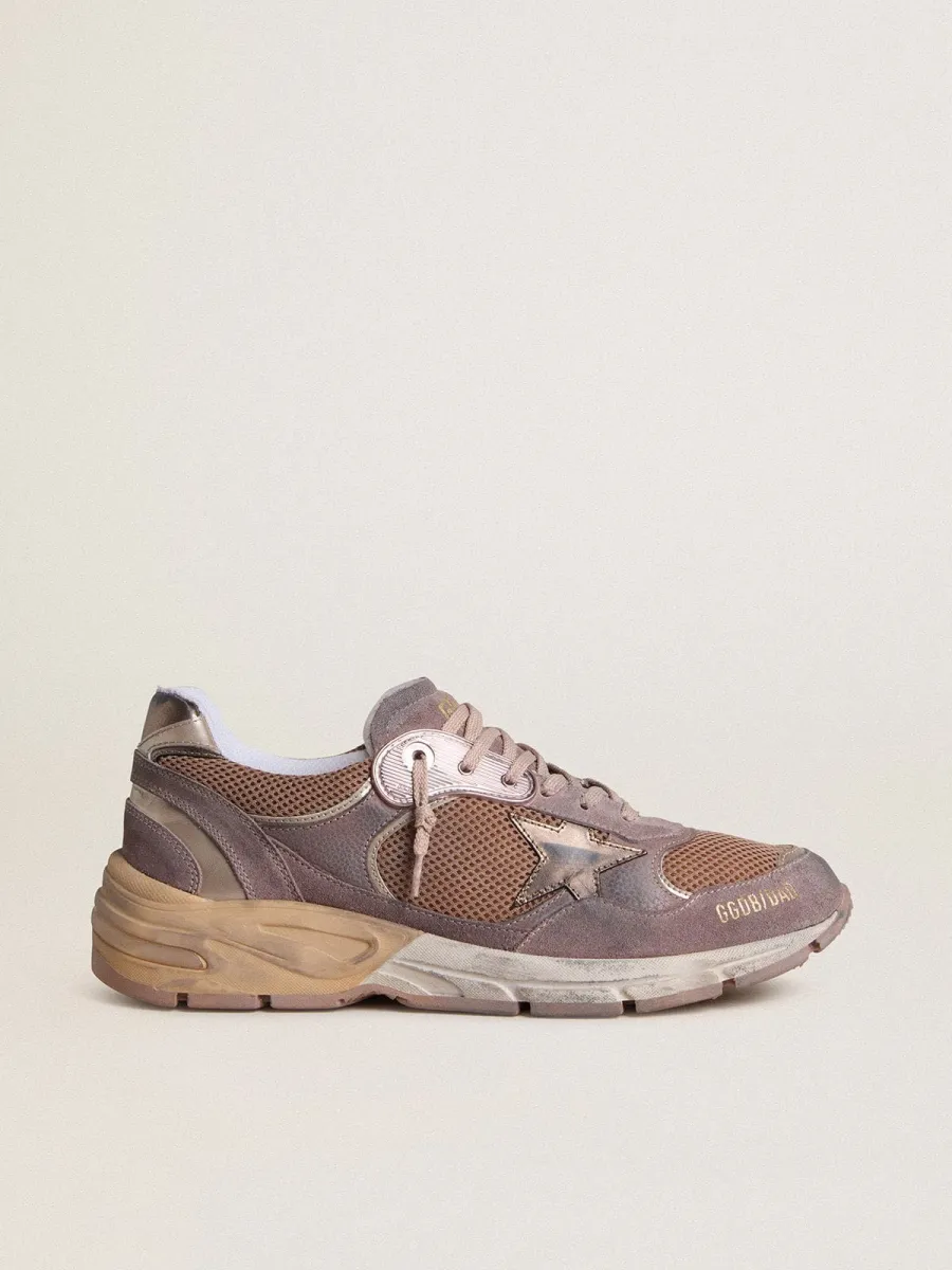 Dad-Star Uomo in suede e rete lilla con stella e talloncino in pelle laminata