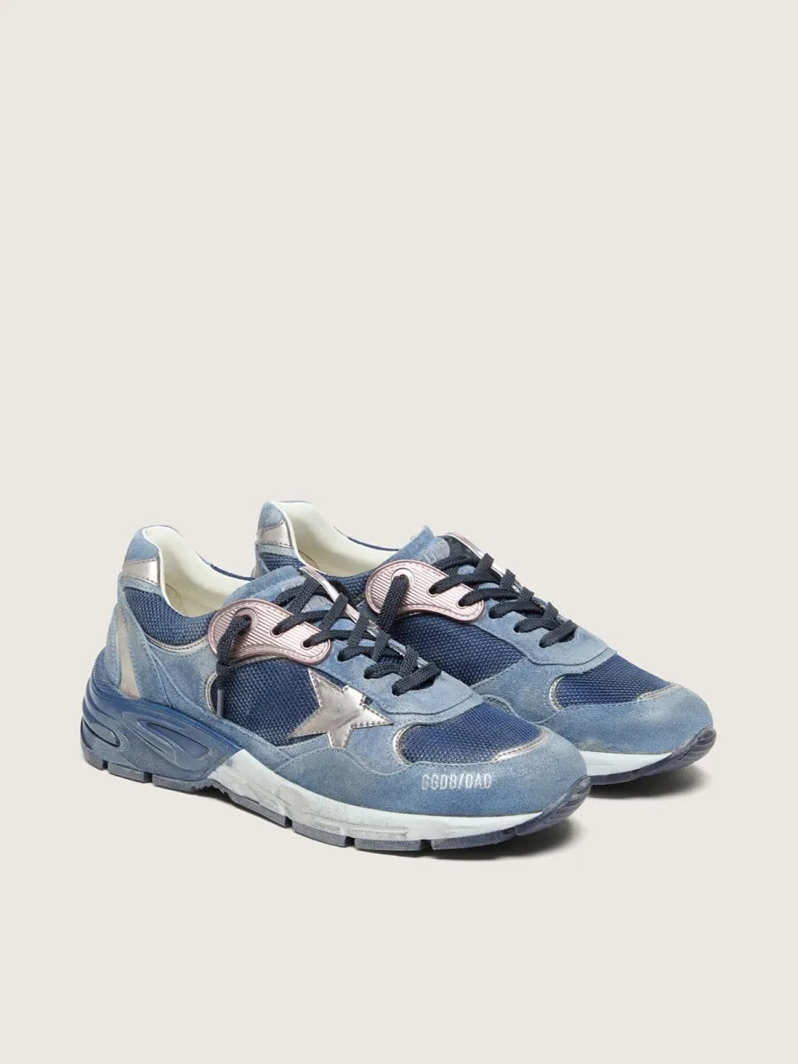 Dad-Star uomo in suede blu denim con stella in pelle argento