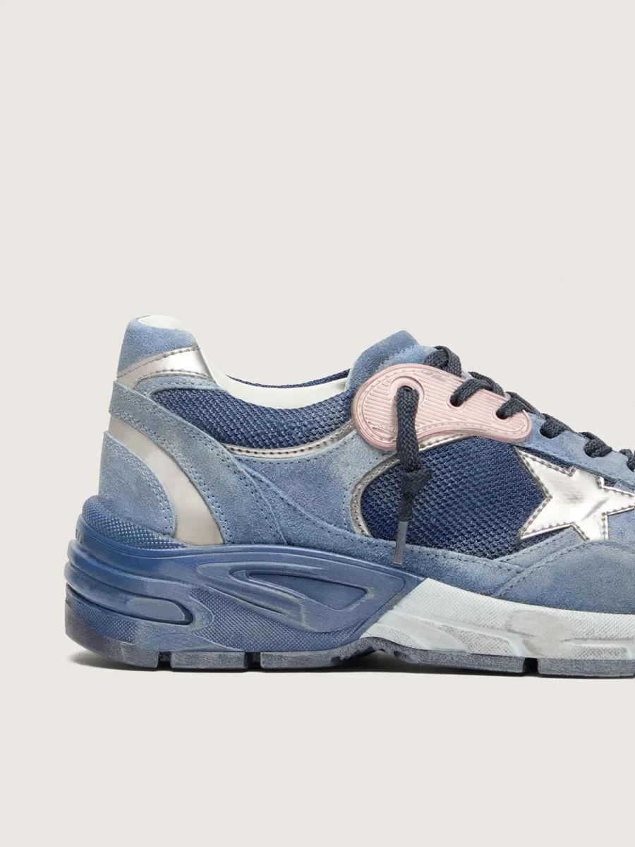 Dad-Star uomo in suede blu denim con stella in pelle argento