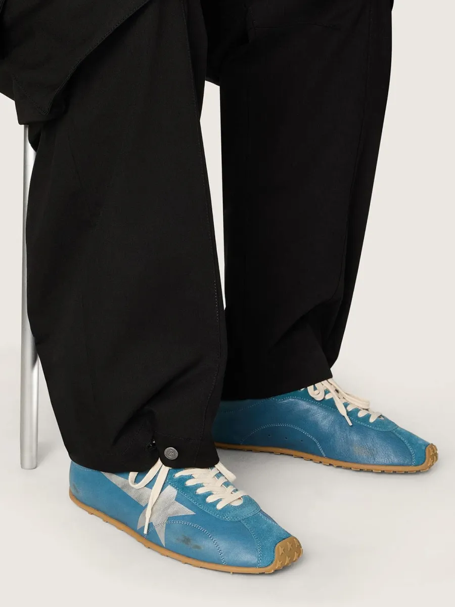 Marathon Speed Uomo in nappa blu con stella stampata e talloncino in pelle argento