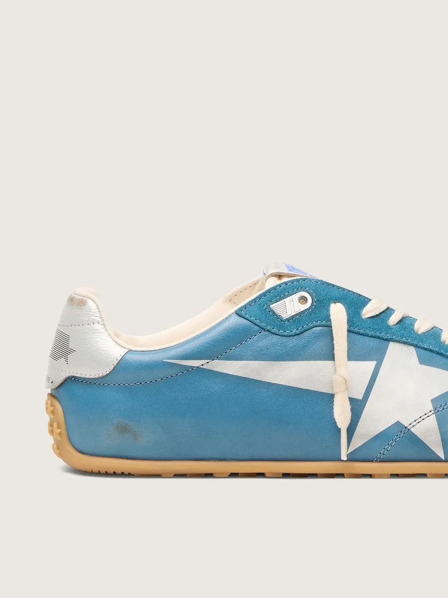 Marathon Speed Uomo in nappa blu con stella stampata e talloncino in pelle argento