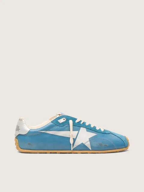 Marathon Speed Uomo in nappa blu con stella stampata e talloncino in pelle argento