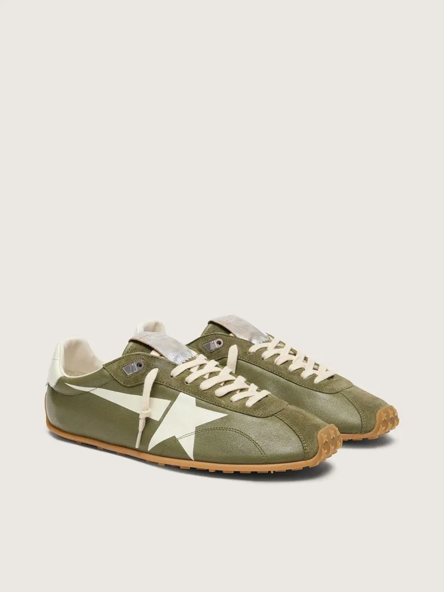 Marathon Speed uomo in pelle verde oliva con stella crema