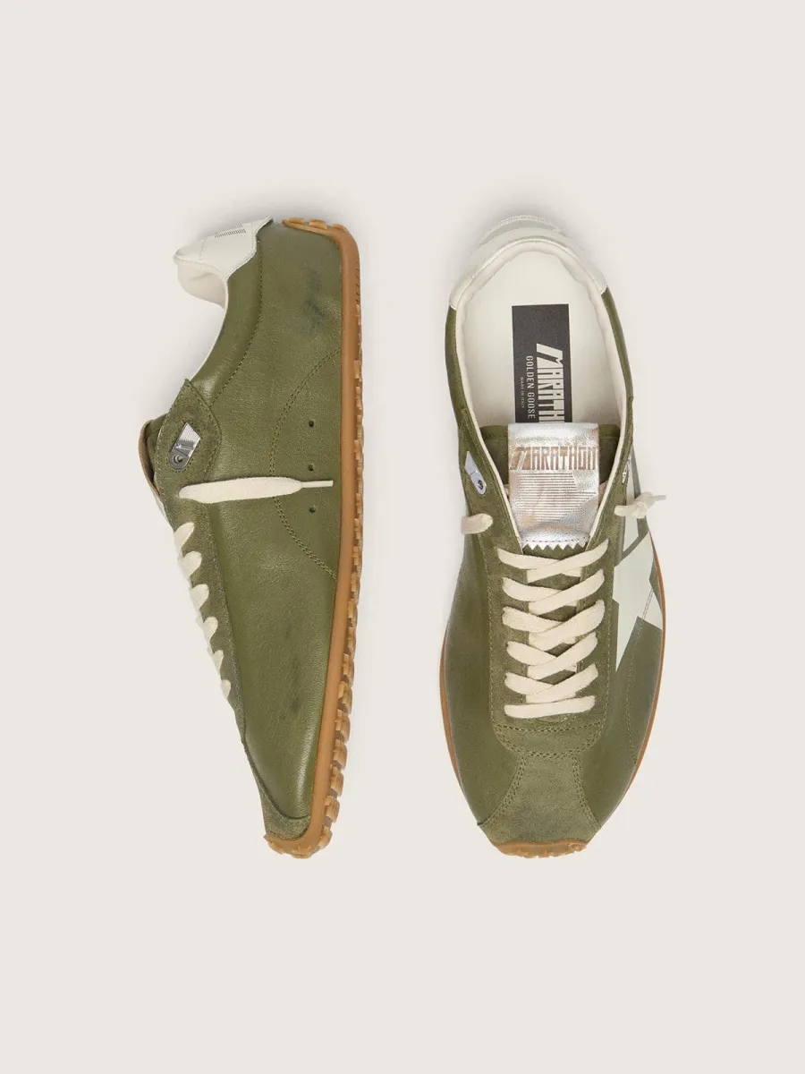 Marathon Speed uomo in pelle verde oliva con stella crema