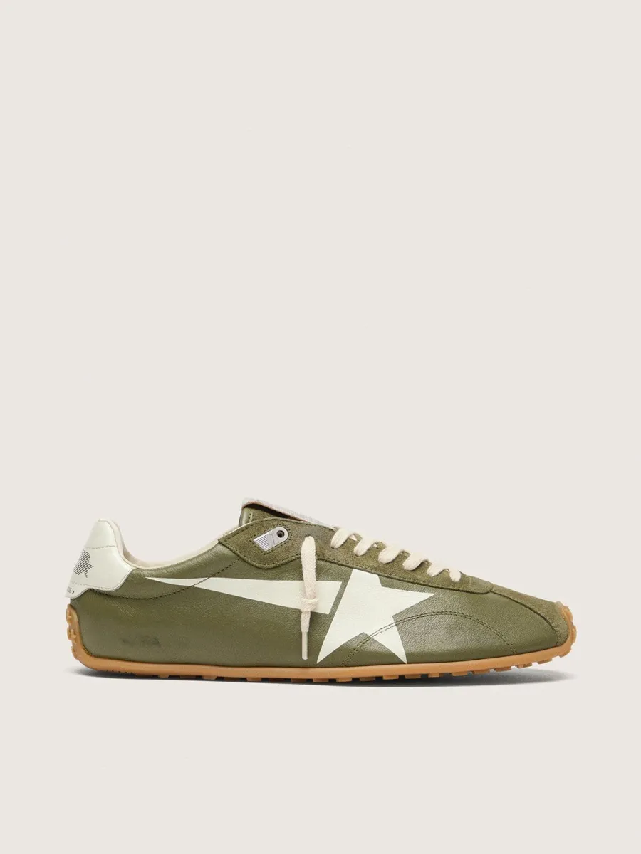 Marathon Speed uomo in pelle verde oliva con stella crema