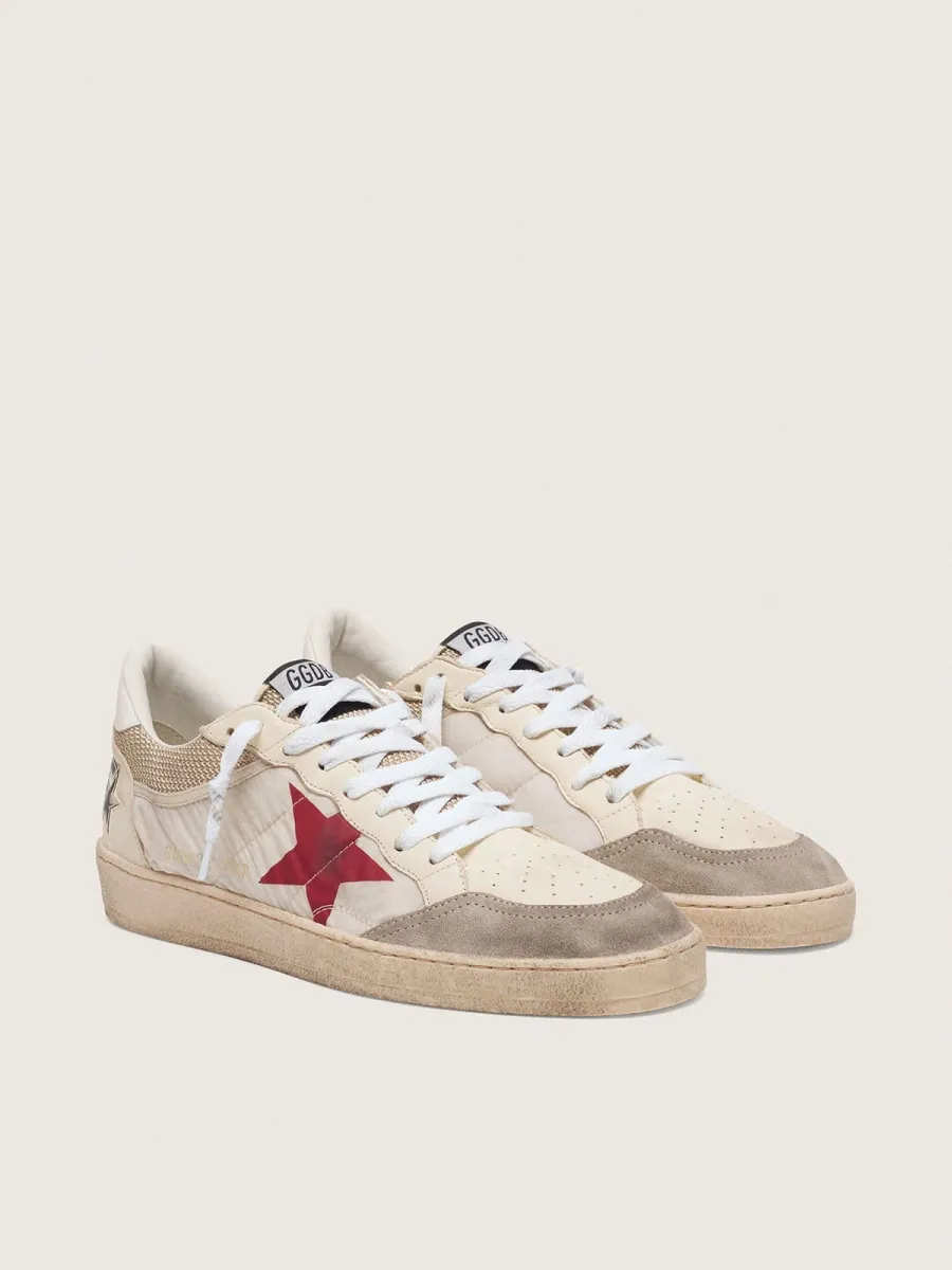 Ball Star in nylon e rete bianca con stella in nylon rossa e talloncino in pelle bianca