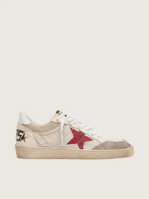Ball Star in nylon e rete bianca con stella in nylon rossa e talloncino in pelle bianca