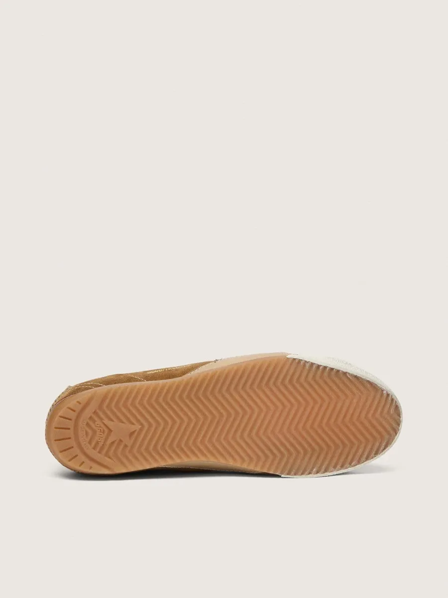 True-Star Uomo in suede color tabacco con stella bianca e talloncino platino
