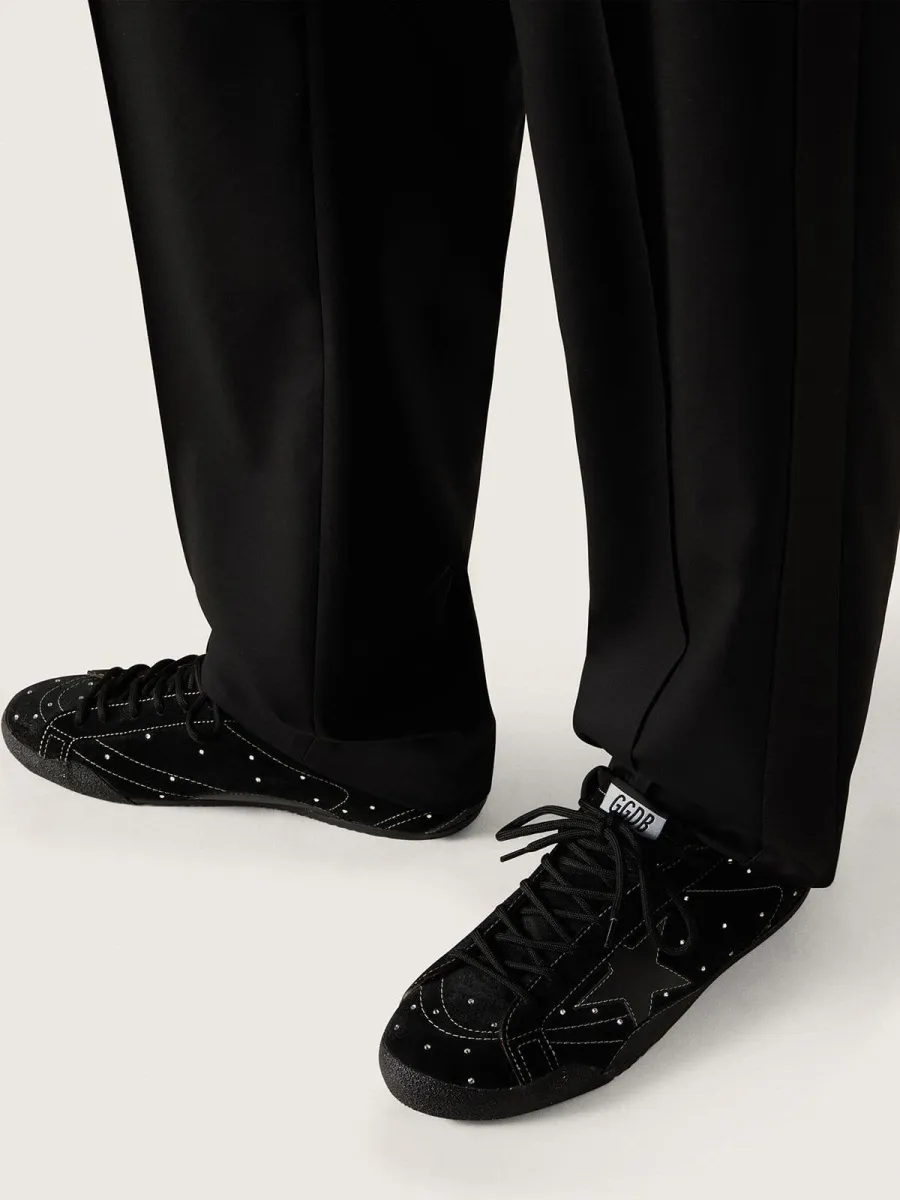 True-Star Uomo in suede nero con cristalli Swarovski e stella in pelle nera