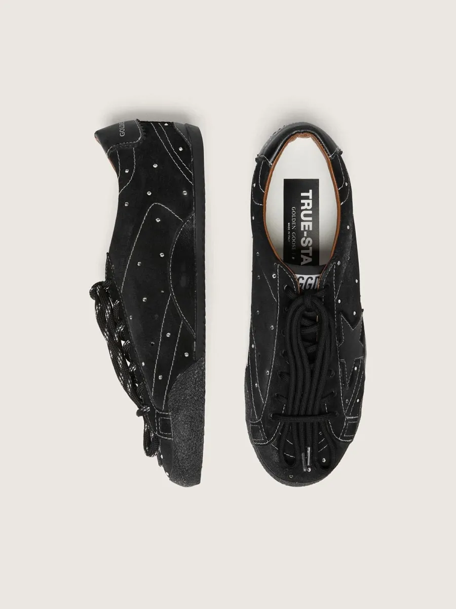 True-Star Uomo in suede nero con cristalli Swarovski e stella in pelle nera