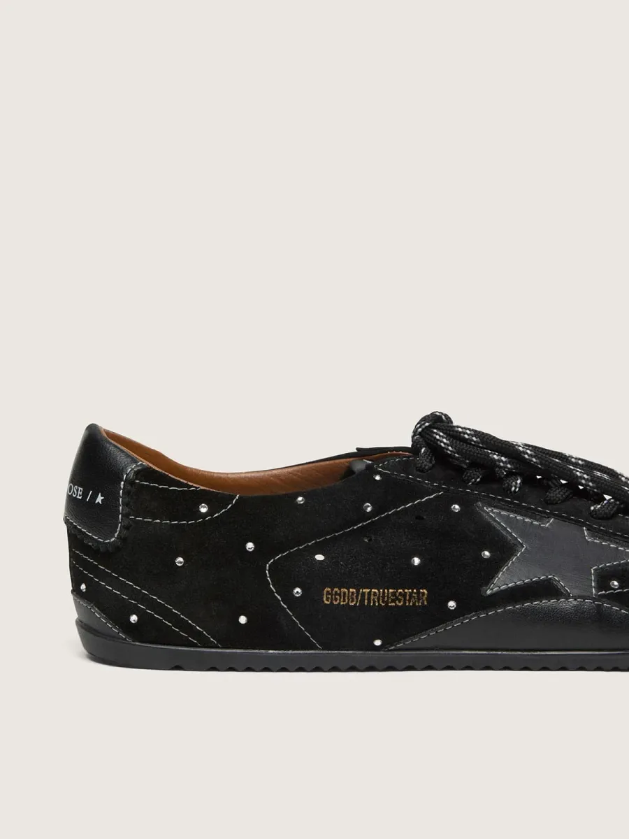 True-Star Uomo in suede nero con cristalli Swarovski e stella in pelle nera