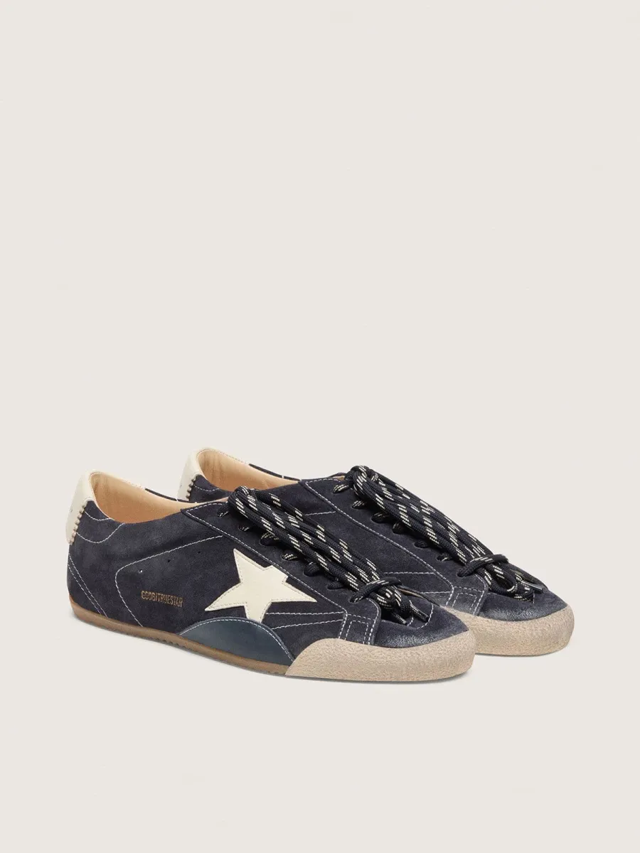 True-Star Uomo in suede blu scuro con stella e talloncino in nappa bianca