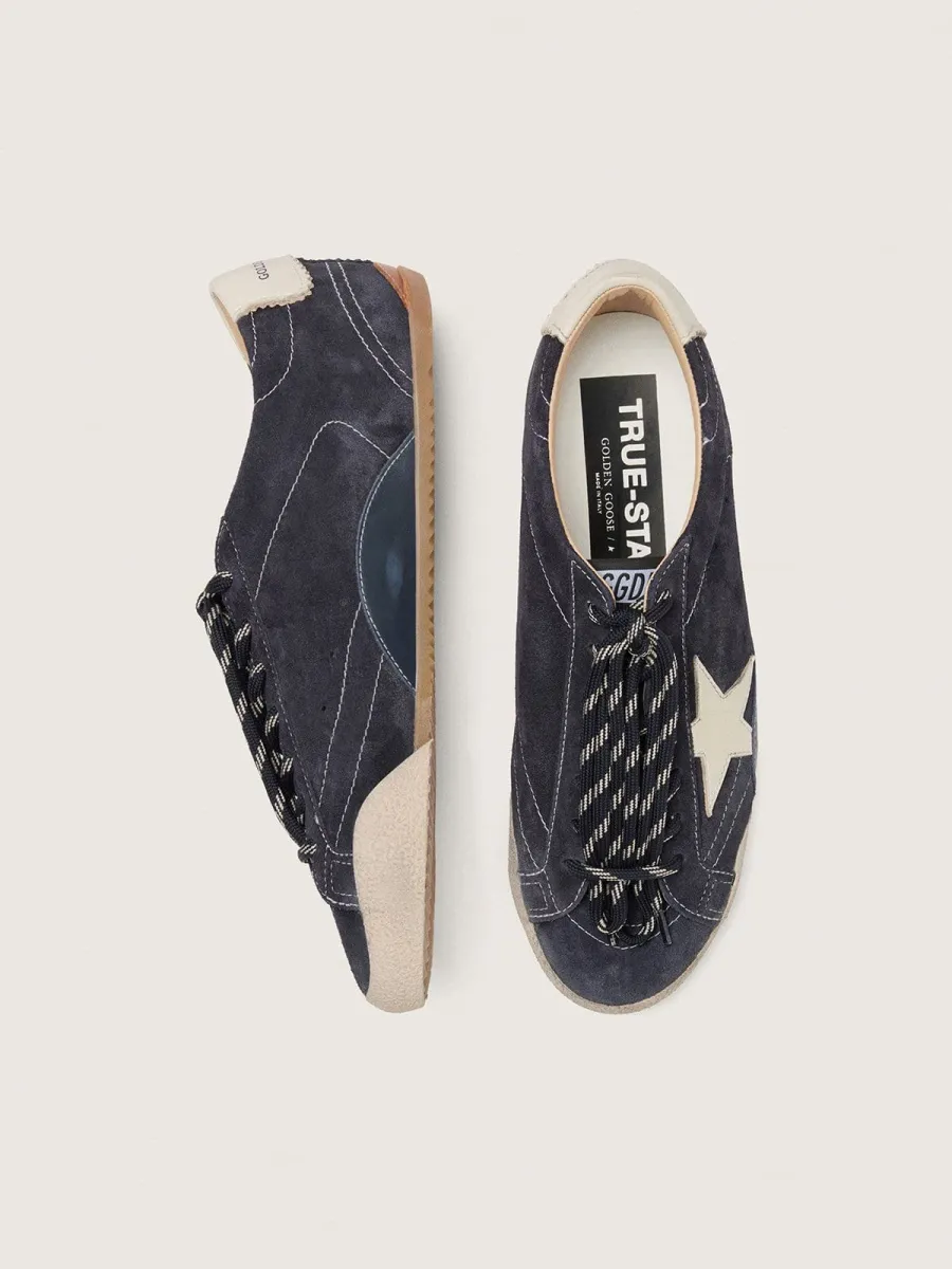 True-Star Uomo in suede blu scuro con stella e talloncino in nappa bianca