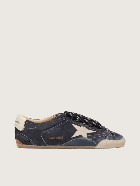 True-Star Uomo in suede blu scuro con stella e talloncino in nappa bianca