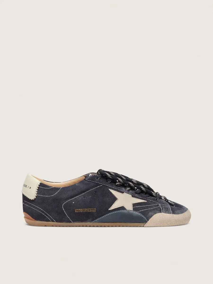 True-Star Uomo in suede blu scuro con stella e talloncino in nappa bianca
