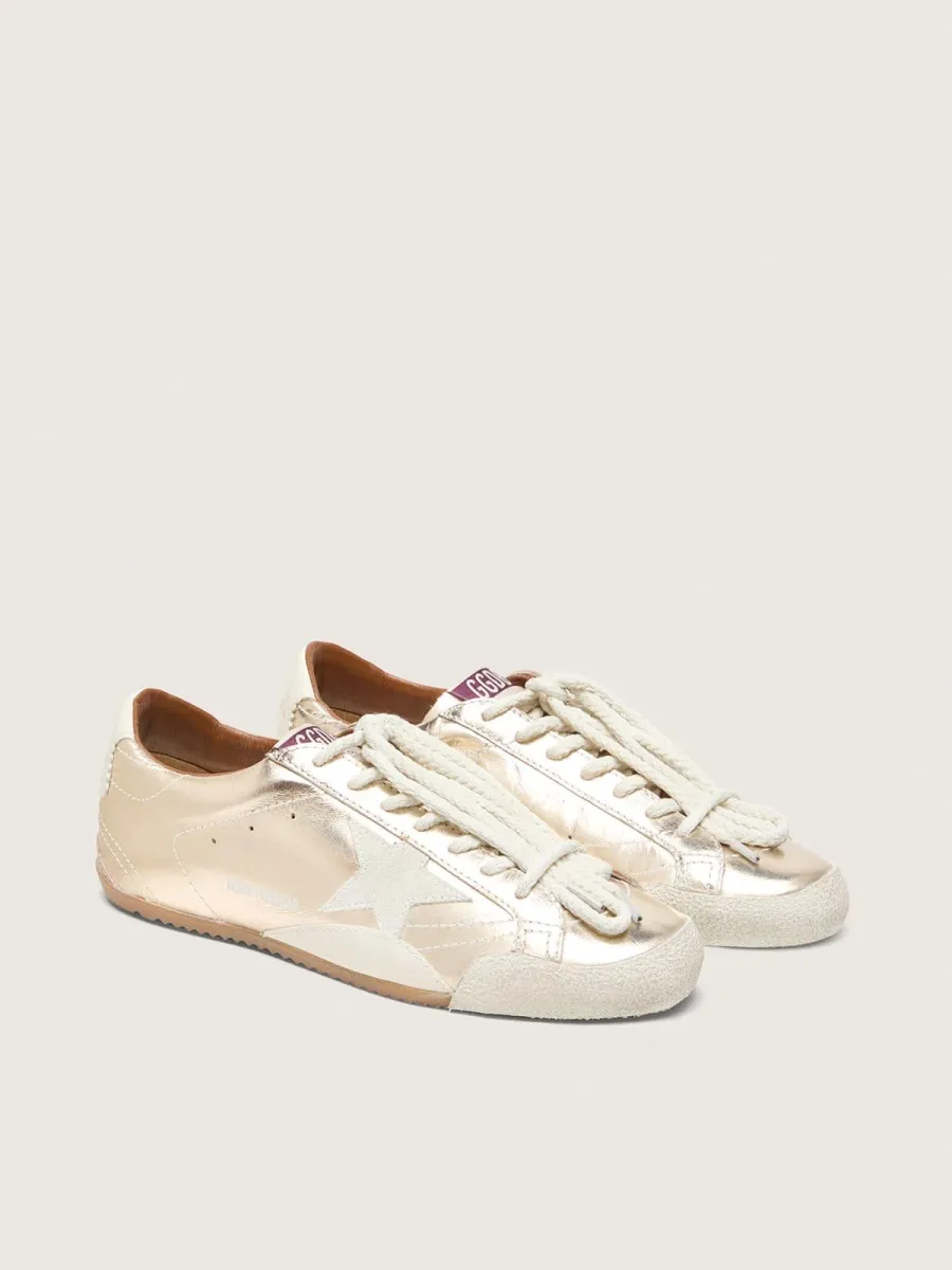 True-Star uomo in pelle laminata platino con stella in suede grigio chiaro