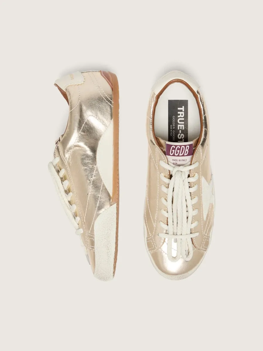 True-Star uomo in pelle laminata platino con stella in suede grigio chiaro