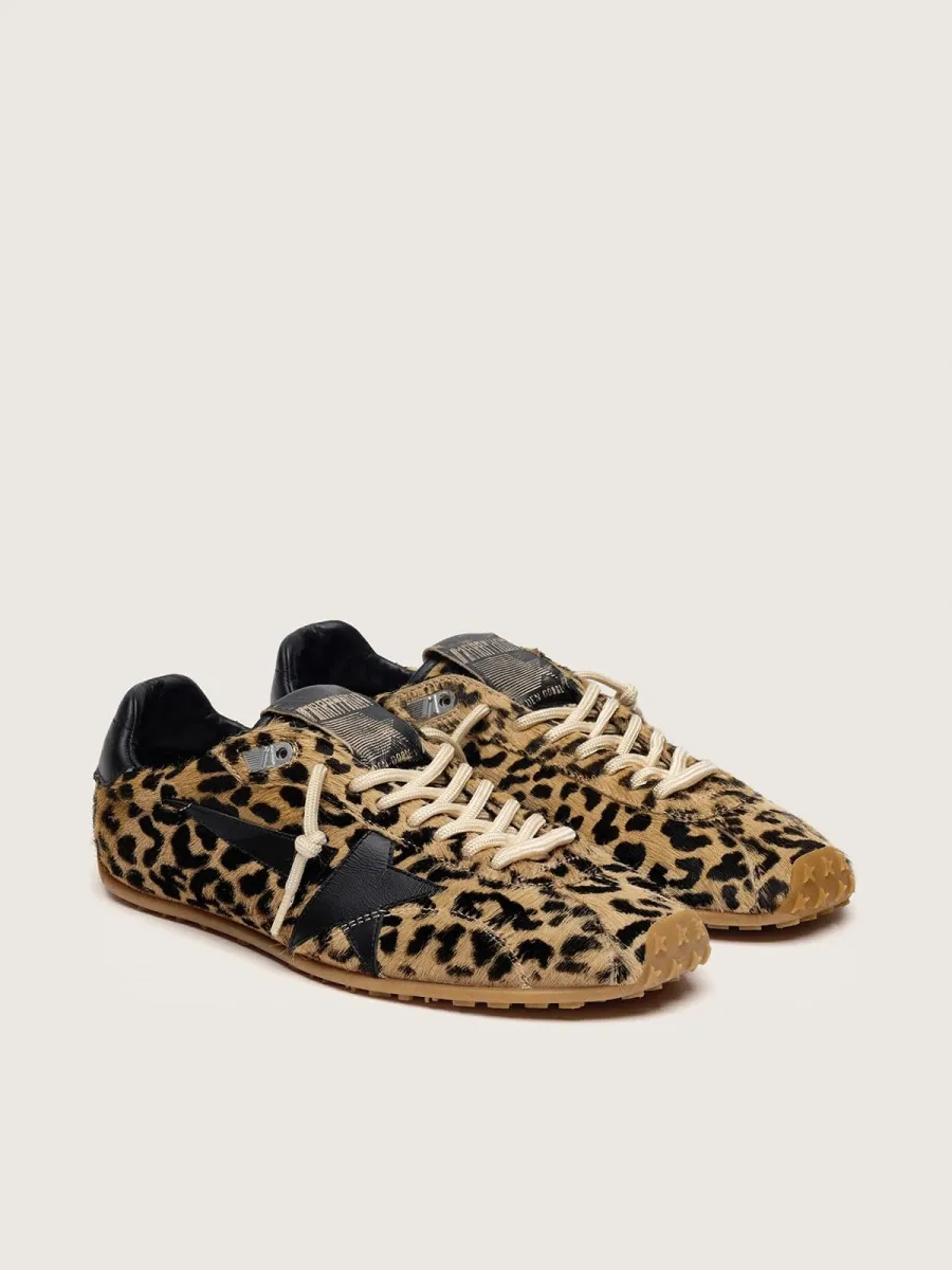 Marathon Speed Uomo in cavallino con stampa leopardata beige e nera e stella in pelle nera