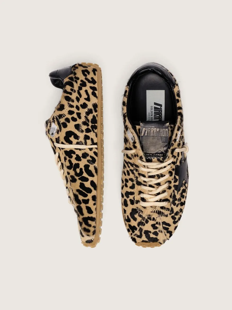 Marathon Speed Uomo in cavallino con stampa leopardata beige e nera e stella in pelle nera