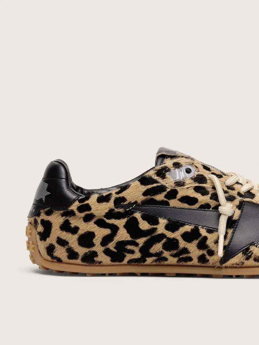 Marathon Speed Uomo in cavallino con stampa leopardata beige e nera e stella in pelle nera