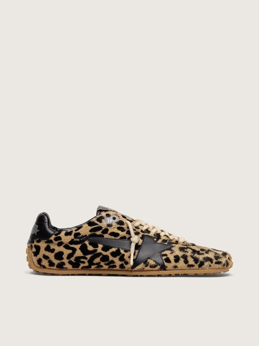Marathon Speed Uomo in cavallino con stampa leopardata beige e nera e stella in pelle nera