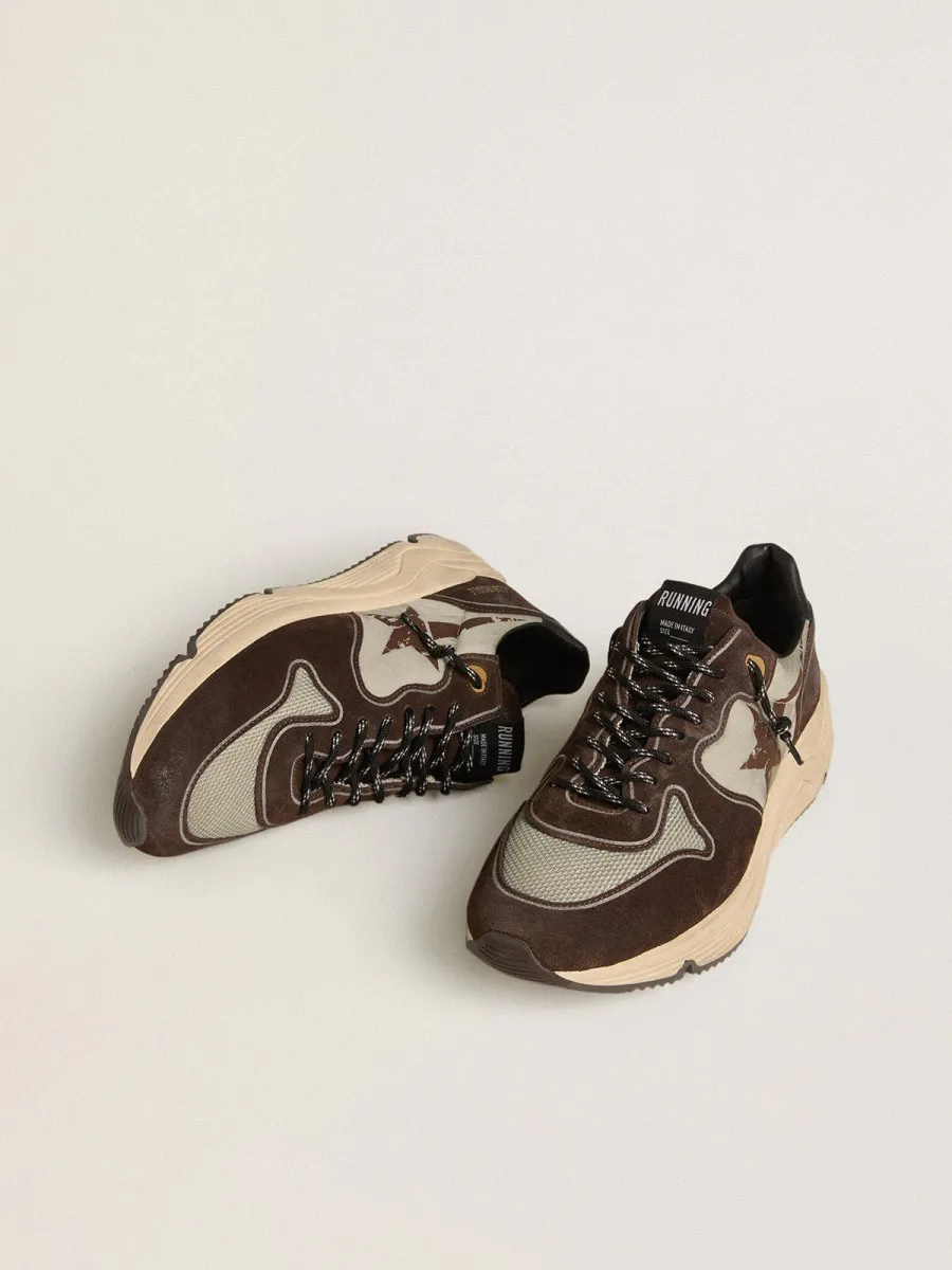 Running Sole Uomo in nylon e suede con stella stampata e talloncino in pelle