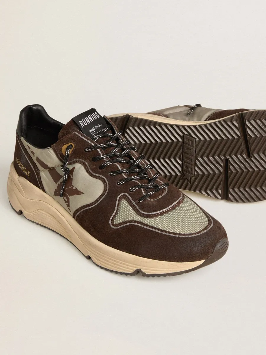 Running Sole Uomo in nylon e suede con stella stampata e talloncino in pelle