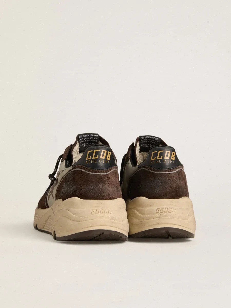 Running Sole Uomo in nylon e suede con stella stampata e talloncino in pelle