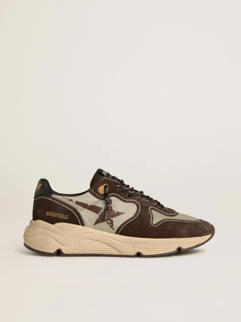 Running Sole Uomo in nylon e suede con stella stampata e talloncino in pelle