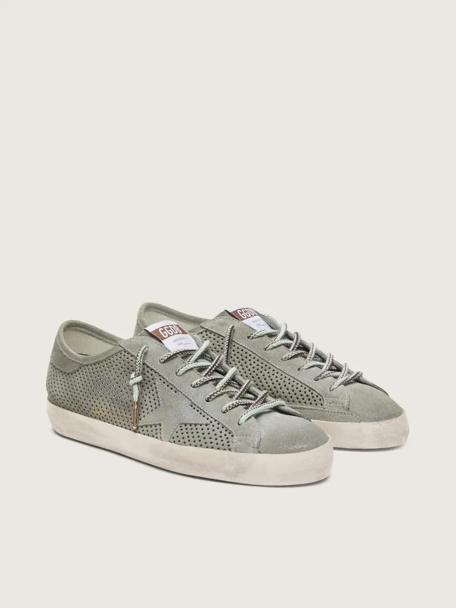 Super-Star LTD uomo in suede traforato verde e stella in suede ton sur ton