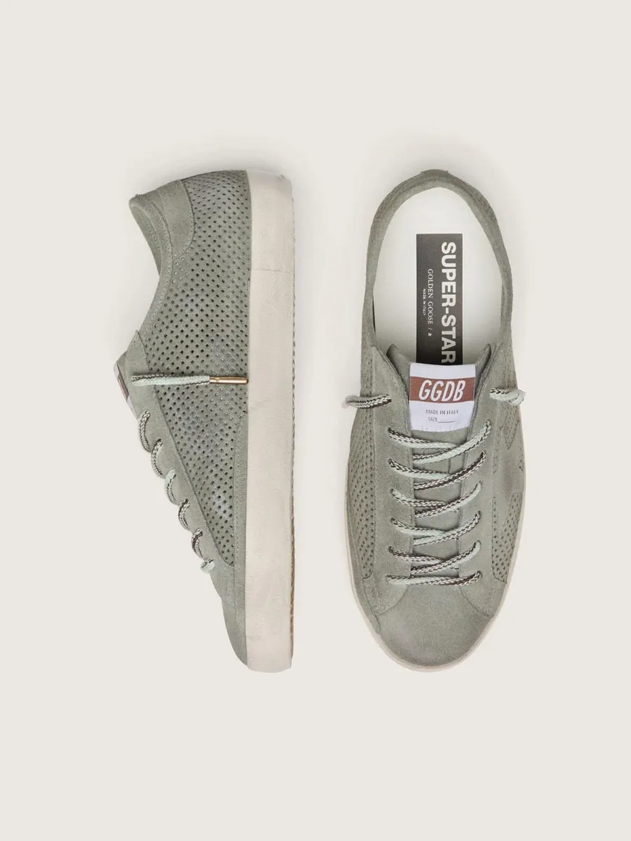 Super-Star LTD uomo in suede traforato verde e stella in suede ton sur ton