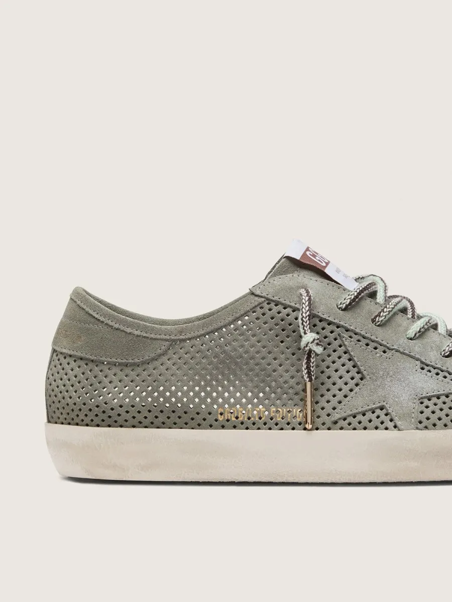 Super-Star LTD uomo in suede traforato verde e stella in suede ton sur ton