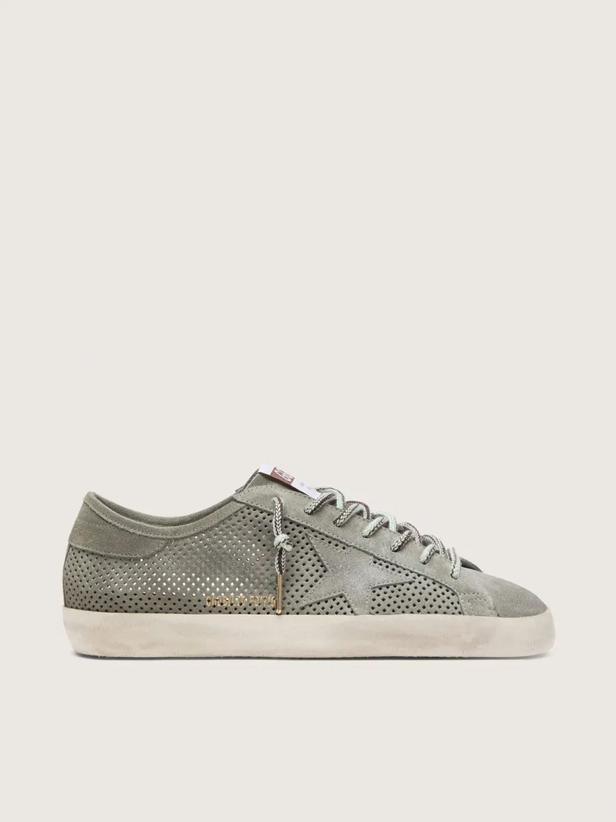 Super-Star LTD uomo in suede traforato verde e stella in suede ton sur ton