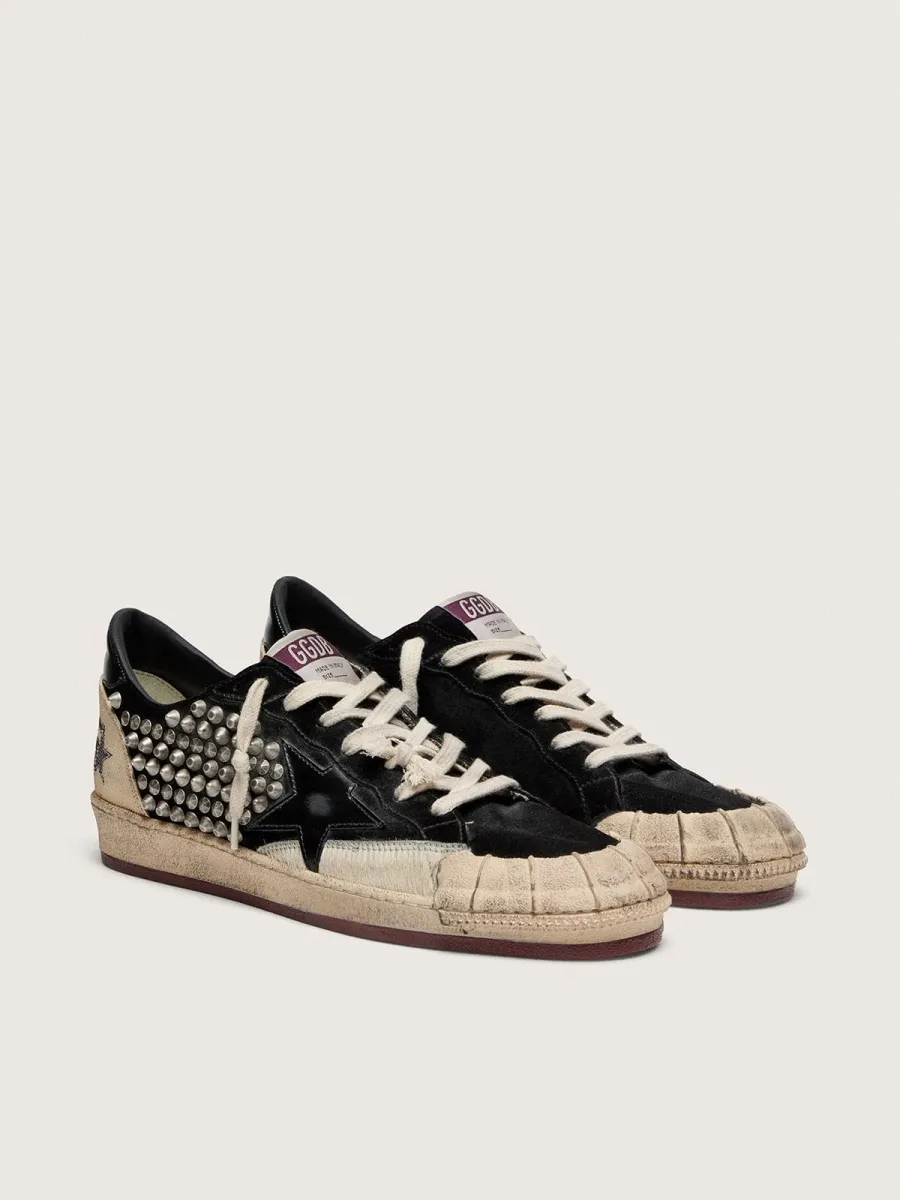 Ball Star Uomo LAB in suede nero con borchie e stella in pelle lucida nera