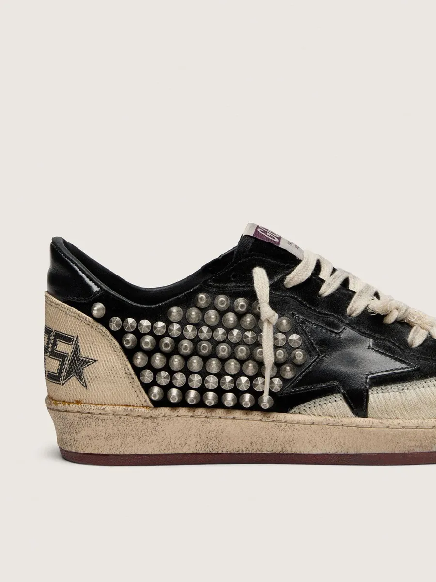 Ball Star Uomo LAB in suede nero con borchie e stella in pelle lucida nera