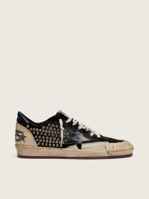 Ball Star Uomo LAB in suede nero con borchie e stella in pelle lucida nera