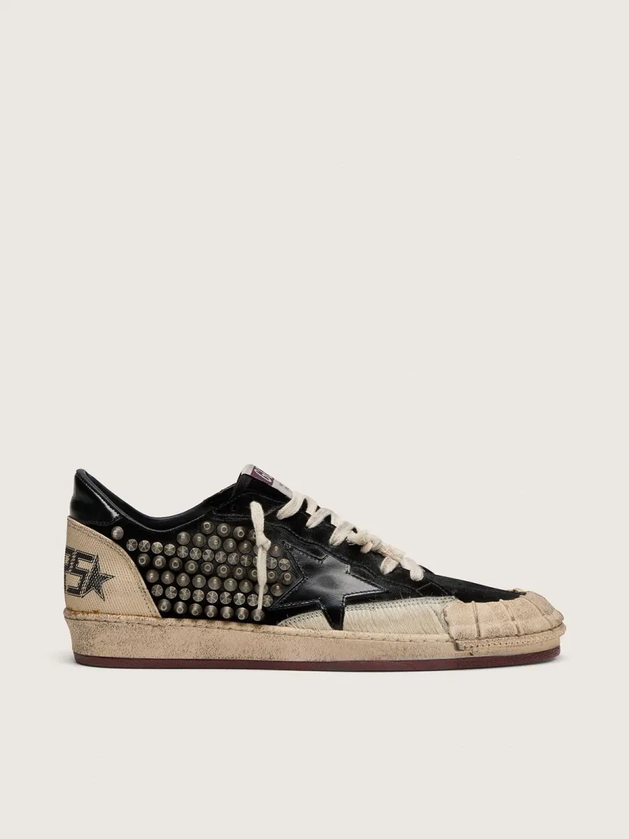 Ball Star Uomo LAB in suede nero con borchie e stella in pelle lucida nera