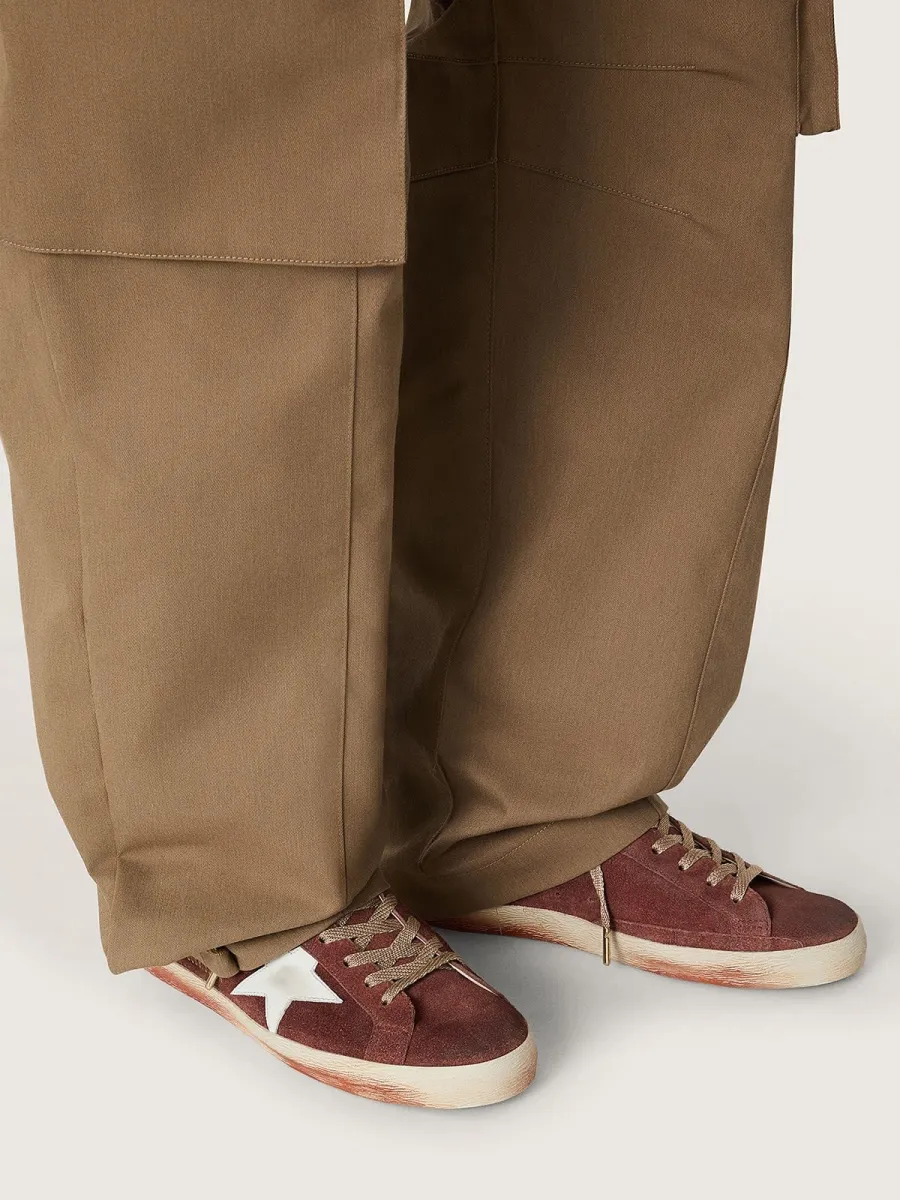 Super-Star uomo in suede color ruggine e stella in pelle laminata platino