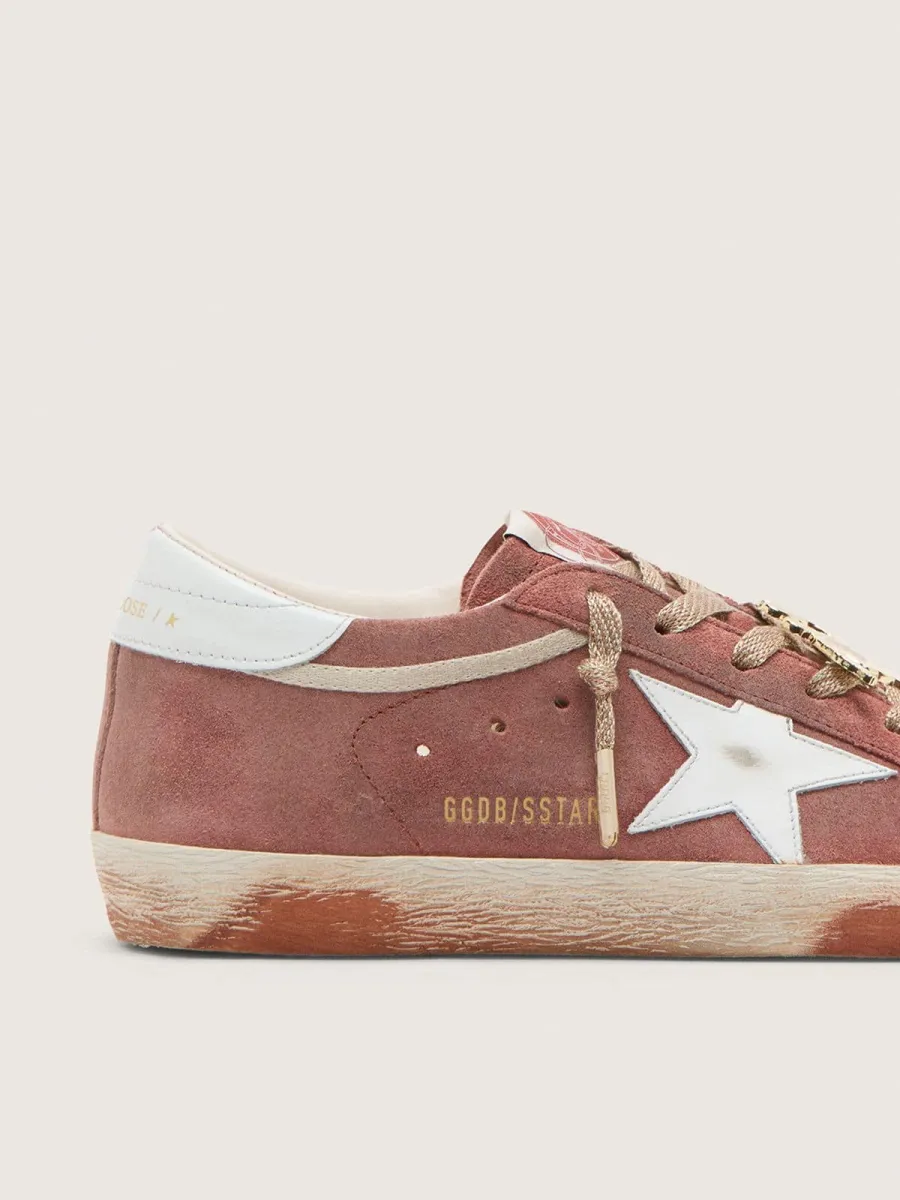Super-Star uomo in suede color ruggine e stella in pelle laminata platino