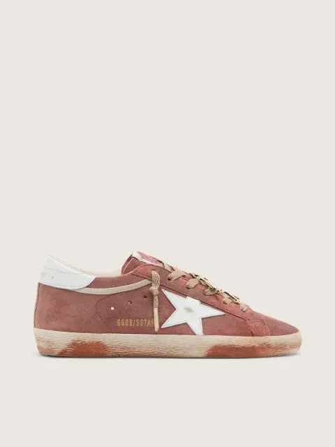 Super-Star uomo in suede color ruggine e stella in pelle laminata platino