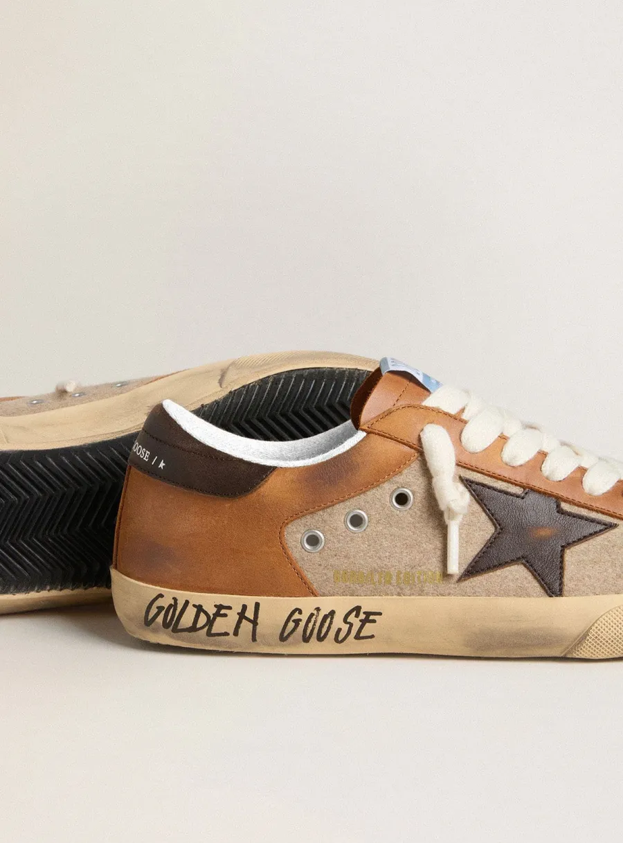 Super-Star Uomo LTD in lana beige con stella in pelle marrone e inserti cammello