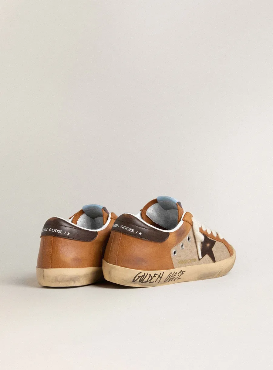 Super-Star Uomo LTD in lana beige con stella in pelle marrone e inserti cammello