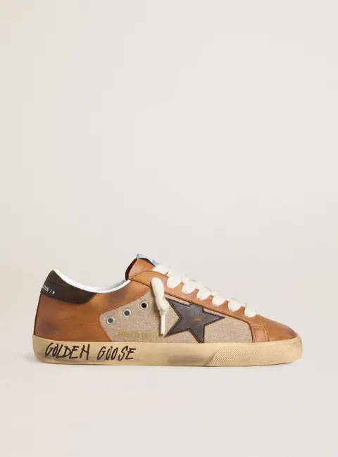 Super-Star Uomo LTD in lana beige con stella in pelle marrone e inserti cammello