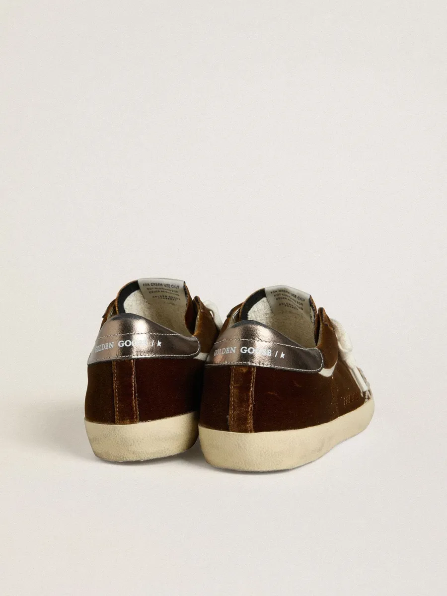 Super-Star Uomo in velluto cognac con stella e talloncino in pelle laminata
