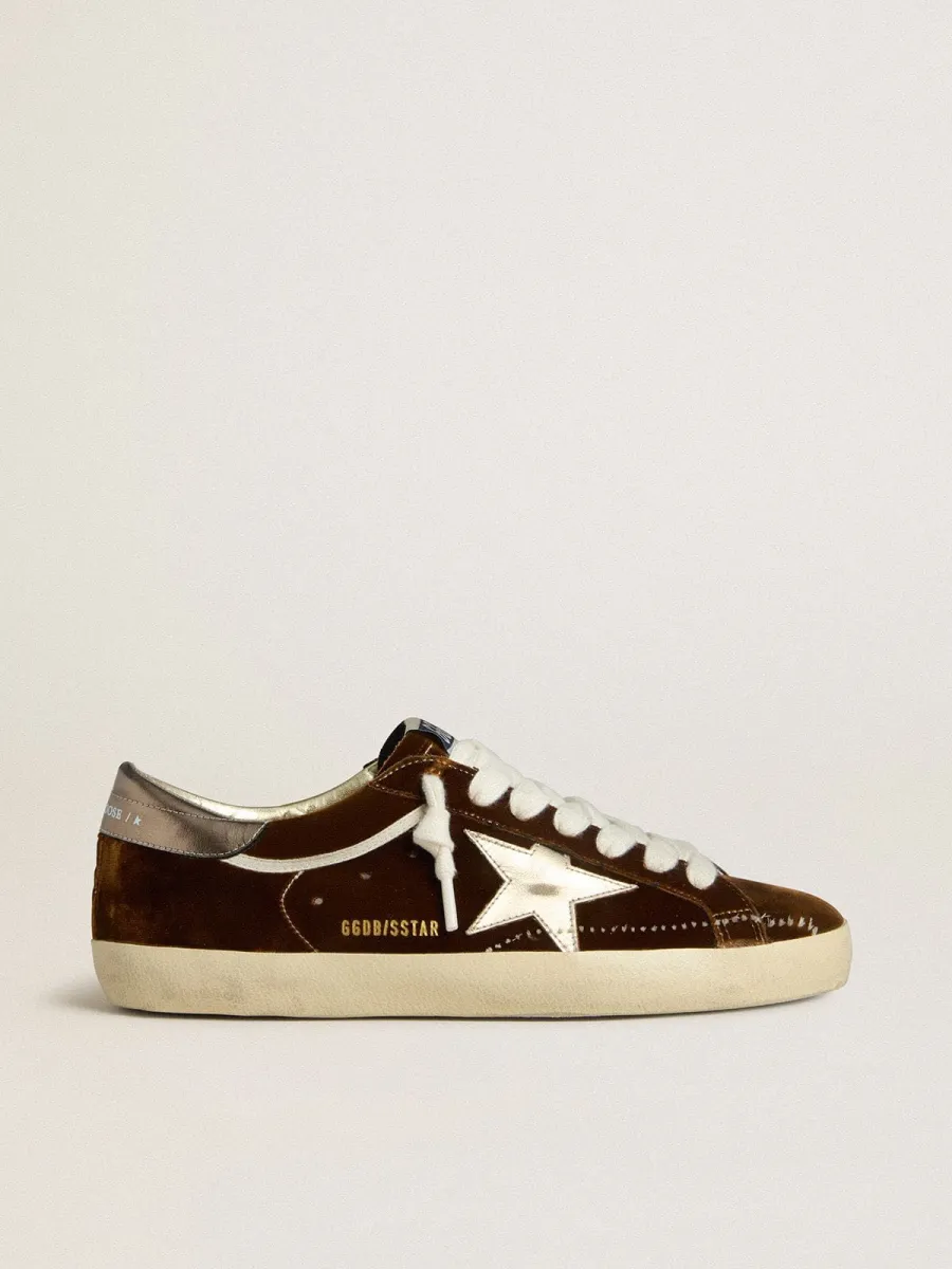 Super-Star Uomo in velluto cognac con stella e talloncino in pelle laminata